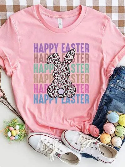 HAPPY EASTER Round Neck Short Sleeve T-Shirt Dusty Pink Women's T-Shirts - Tophatter Daily Deals